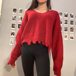 Red cropped but sweater